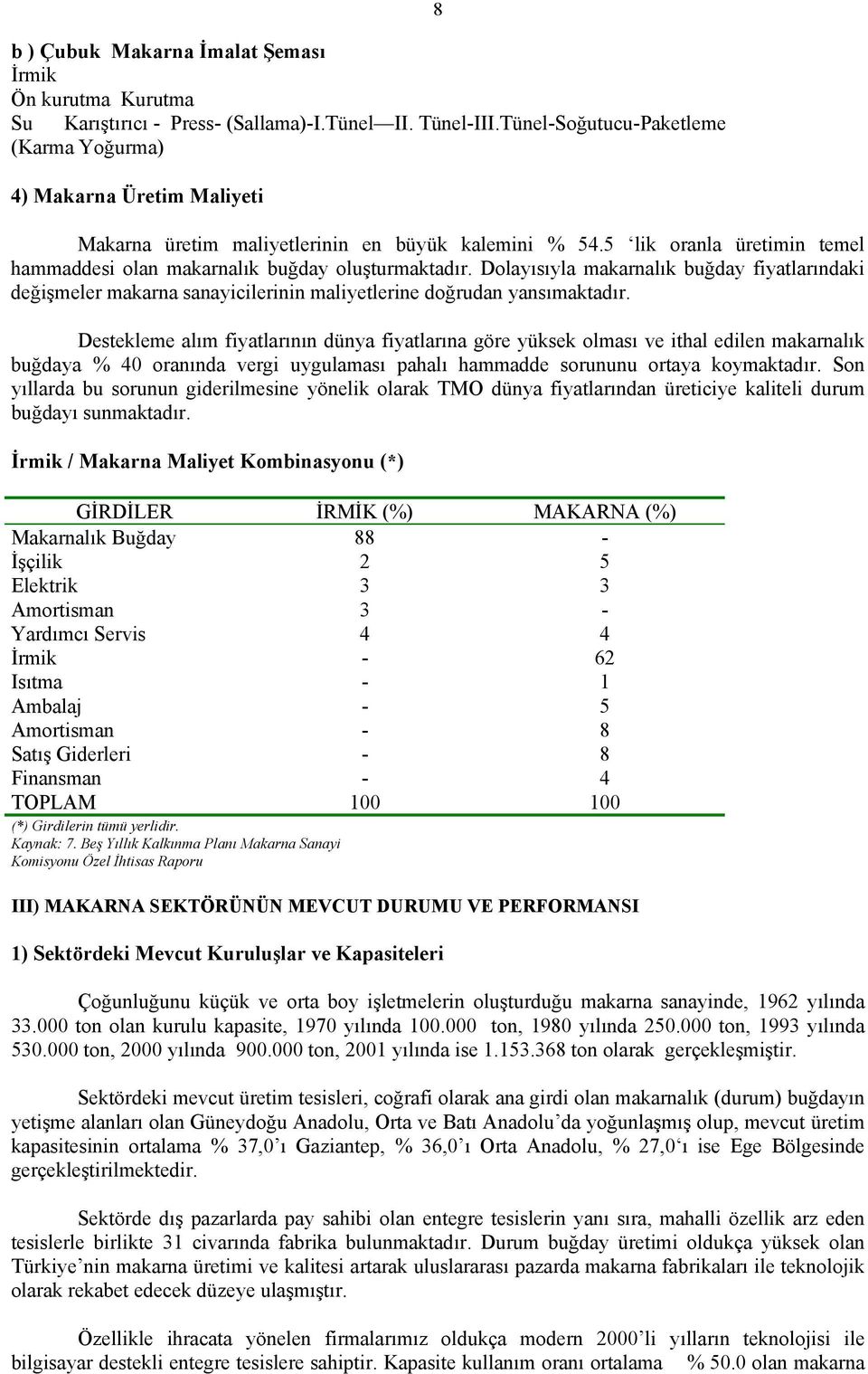 5 lik oranla üretimin temel hammaddesi olan makarnalık buğday oluşturmaktadır. Dolayısıyla makarnalık buğday fiyatlarındaki değişmeler makarna sanayicilerinin maliyetlerine doğrudan yansımaktadır.