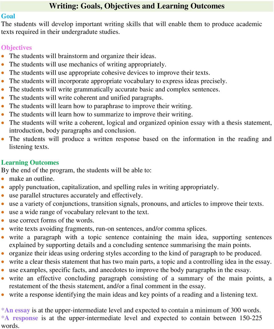 The students will incorporate appropriate vocabulary to express ideas precisely. The students will write grammatically accurate basic and complex sentences.