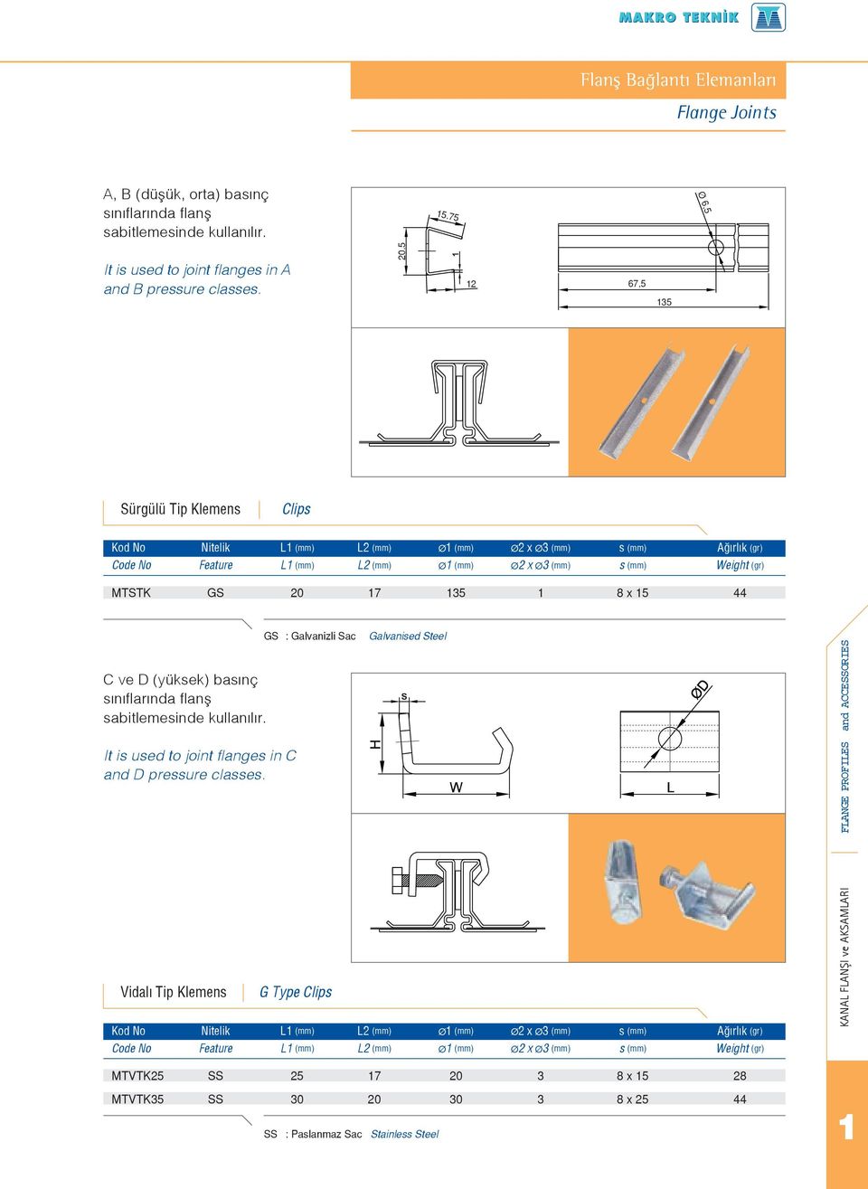 135 1 8 x 15 44 C ve D (yüksek) bas nç s n flar nda flanfl sabitlemesinde kullan l r. It is used to joint flanges in C and D pressure classes.