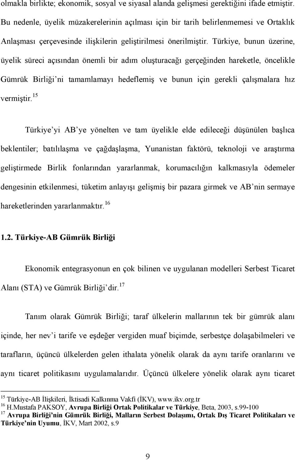 Türkiye, bunun üzerine, üyelik süreci açısından önemli bir adım oluşturacağı gerçeğinden hareketle, öncelikle Gümrük Birliği ni tamamlamayı hedeflemiş ve bunun için gerekli çalışmalara hız vermiştir.