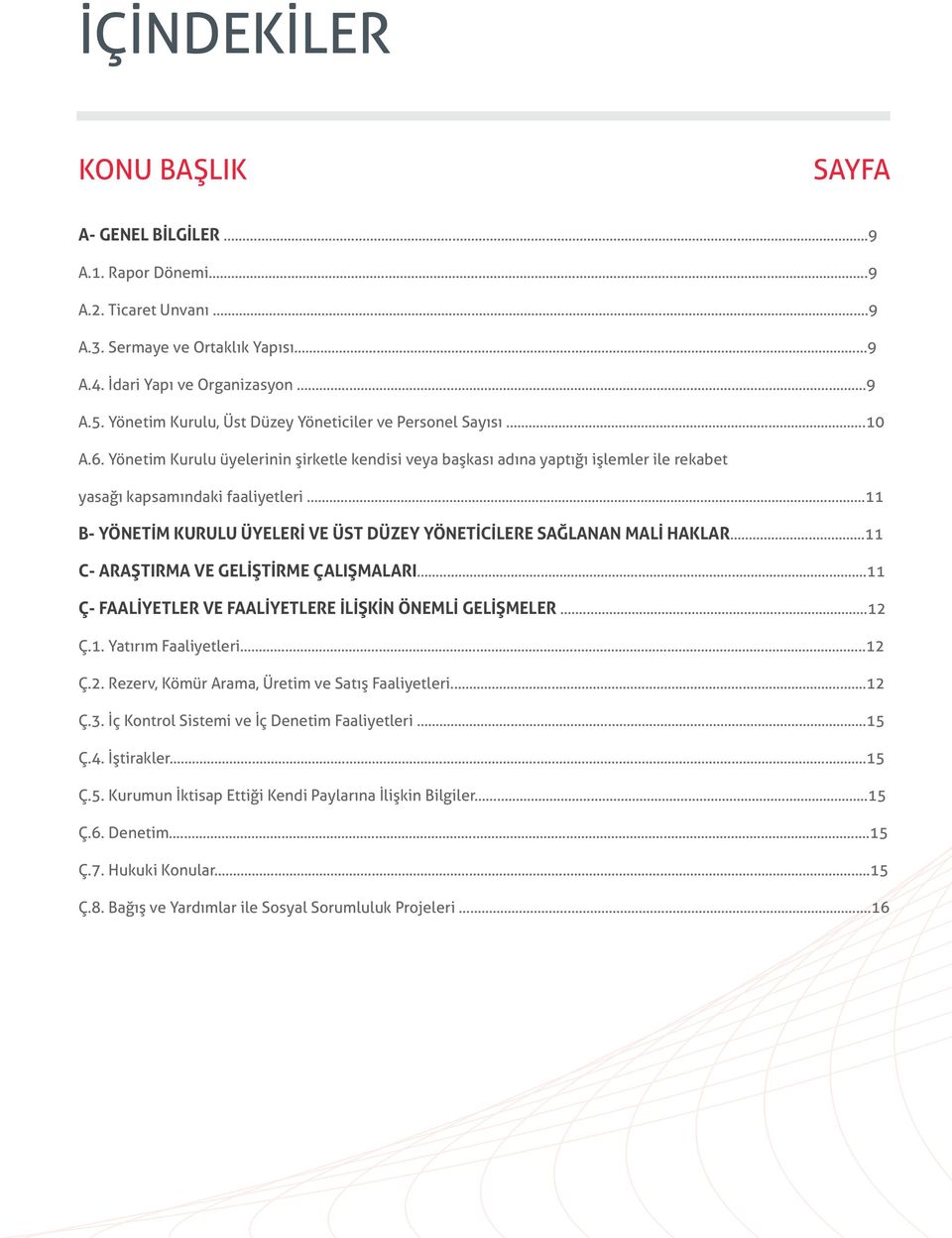 ..11 B- YÖNETİM KURULU ÜYELERİ VE ÜST DÜZEY YÖNETİCİLERE SAĞLANAN MALİ HAKLAR...11 C- ARAŞTIRMA VE GELİŞTİRME ÇALIŞMALARI...11 Ç- FAALİYETLER VE FAALİYETLERE İLİŞKİN ÖNEMLİ GELİŞMELER...12 Ç.1. Yatırım Faaliyetleri.