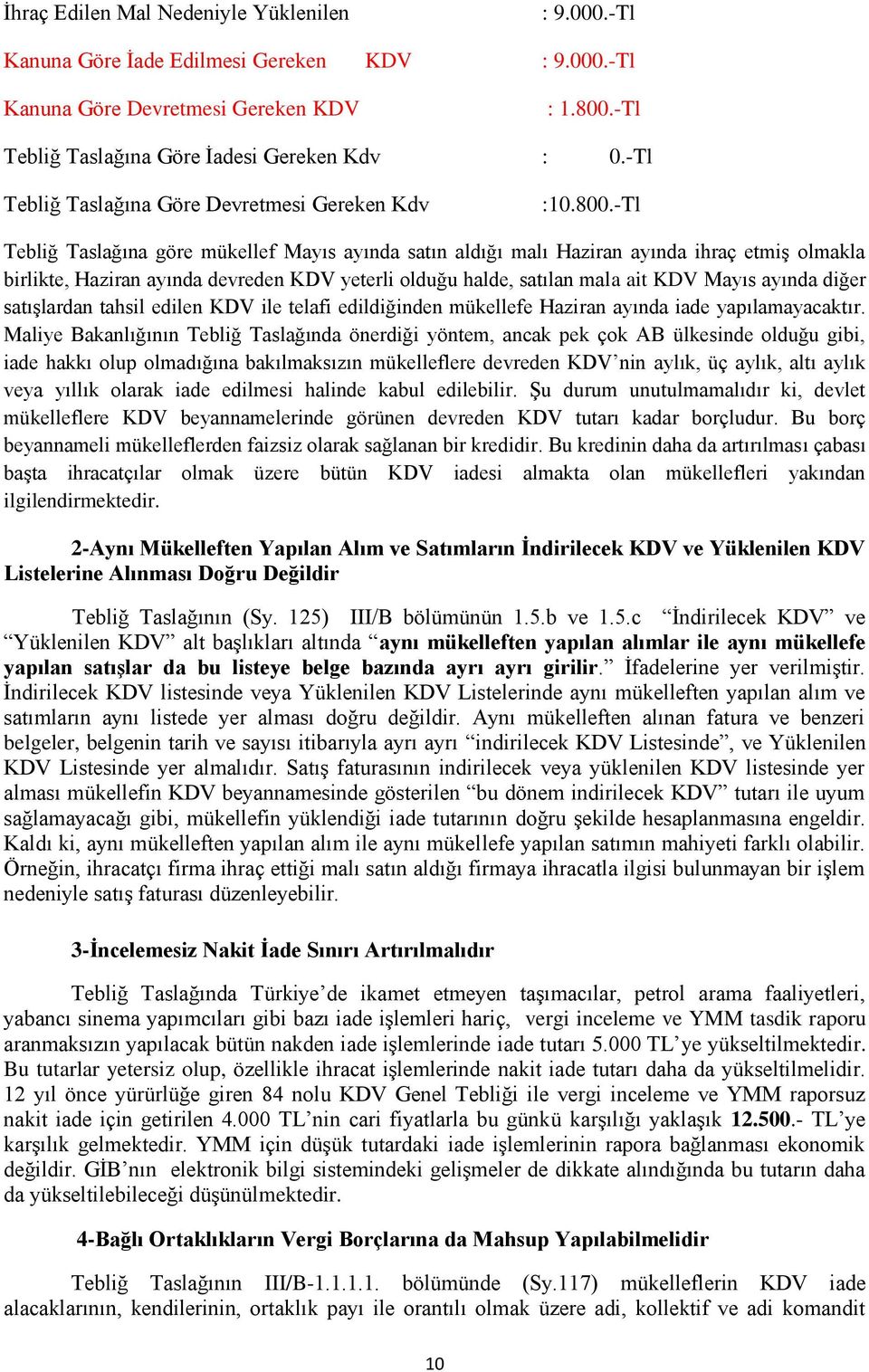 -Tl Tebliğ Taslağına göre mükellef Mayıs ayında satın aldığı malı Haziran ayında ihraç etmiş olmakla birlikte, Haziran ayında devreden KDV yeterli olduğu halde, satılan mala ait KDV Mayıs ayında