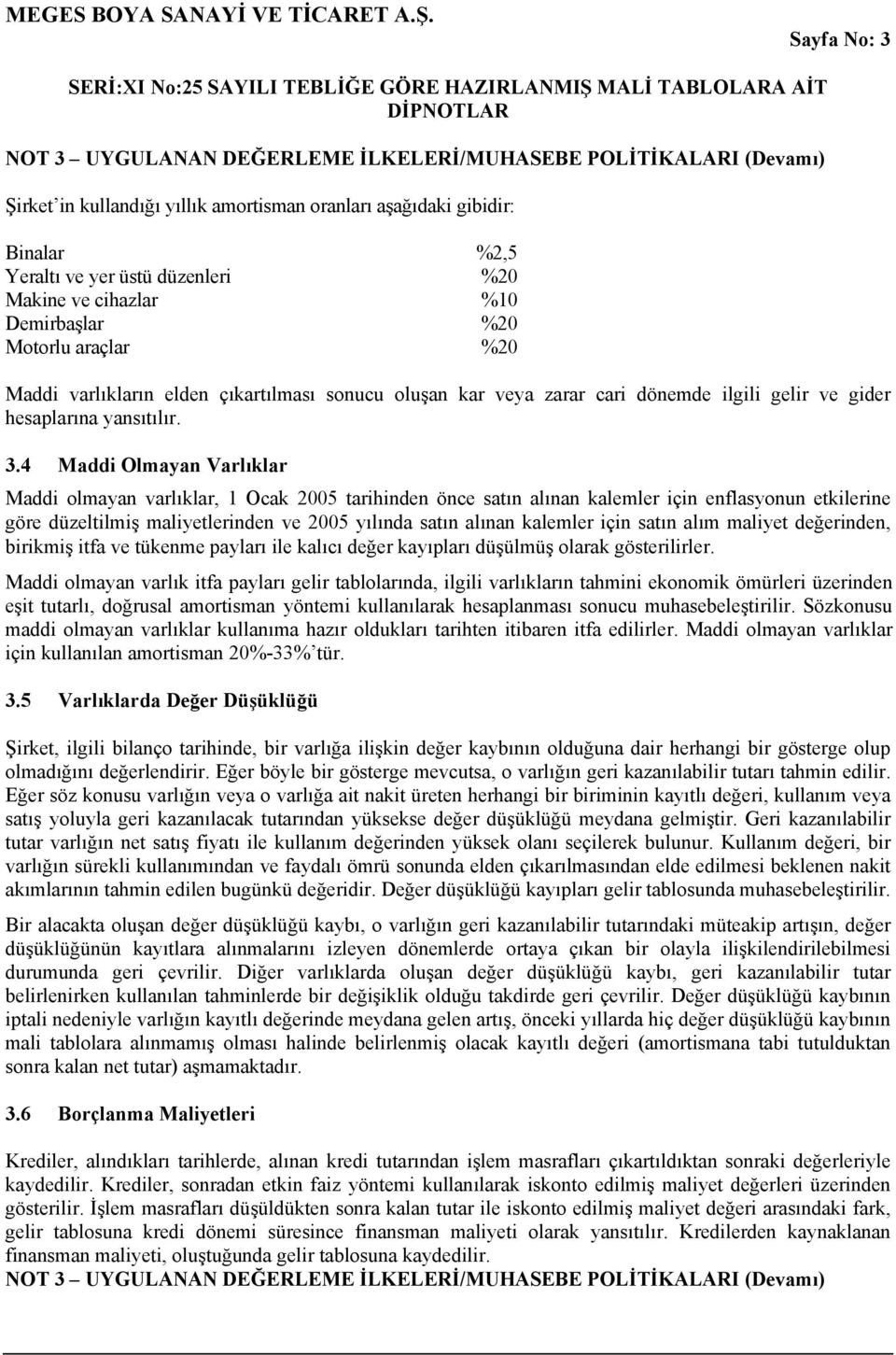 4 Maddi Olmayan Varlıklar Maddi olmayan varlıklar, 1 Ocak 2005 tarihinden önce satın alınan kalemler için enflasyonun etkilerine göre düzeltilmiş maliyetlerinden ve 2005 yılında satın alınan kalemler