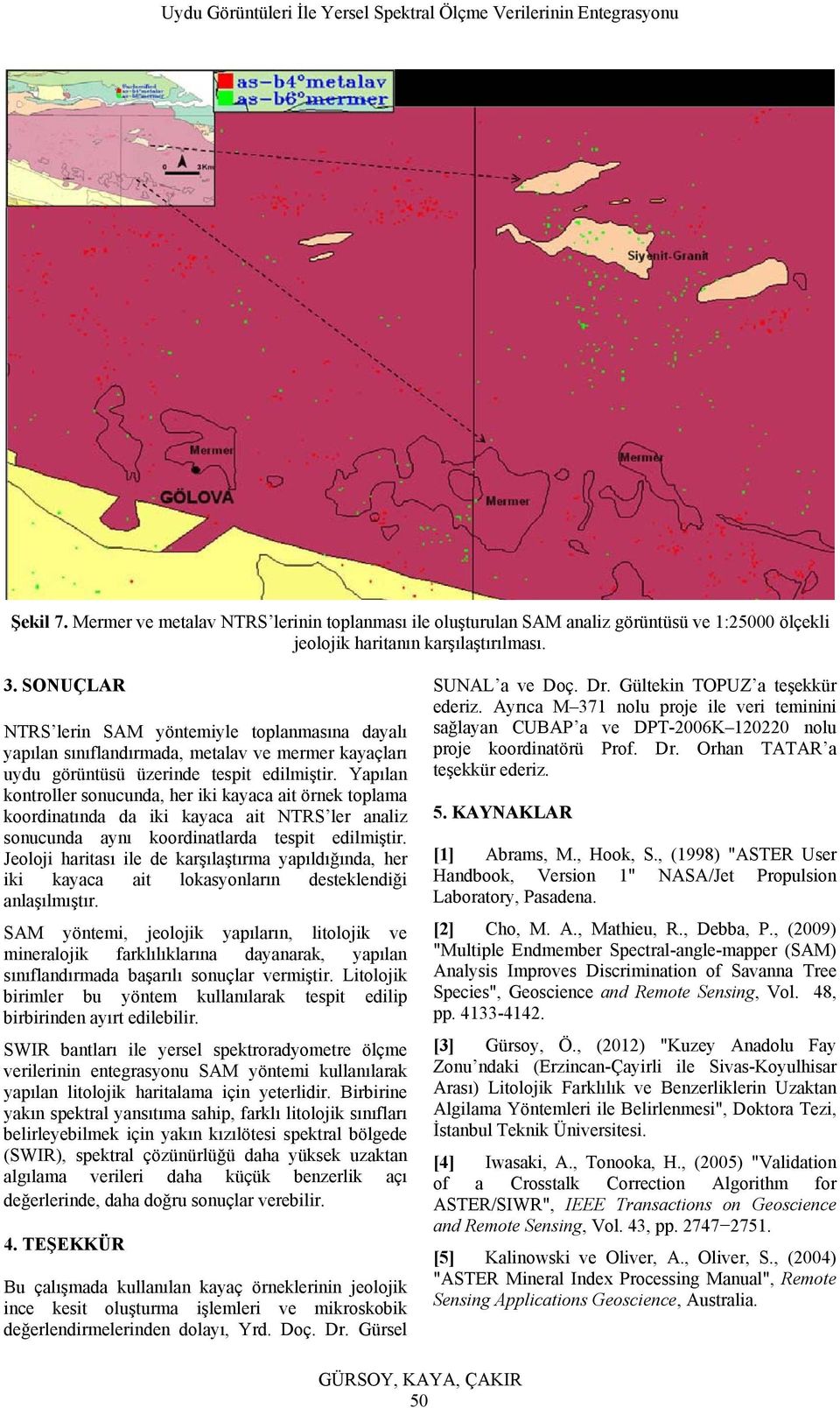 Yapılan kontroller sonucunda, her iki kayaca ait örnek toplama koordinatında da iki kayaca ait NTRS ler analiz sonucunda aynı koordinatlarda tespit edilmiştir.