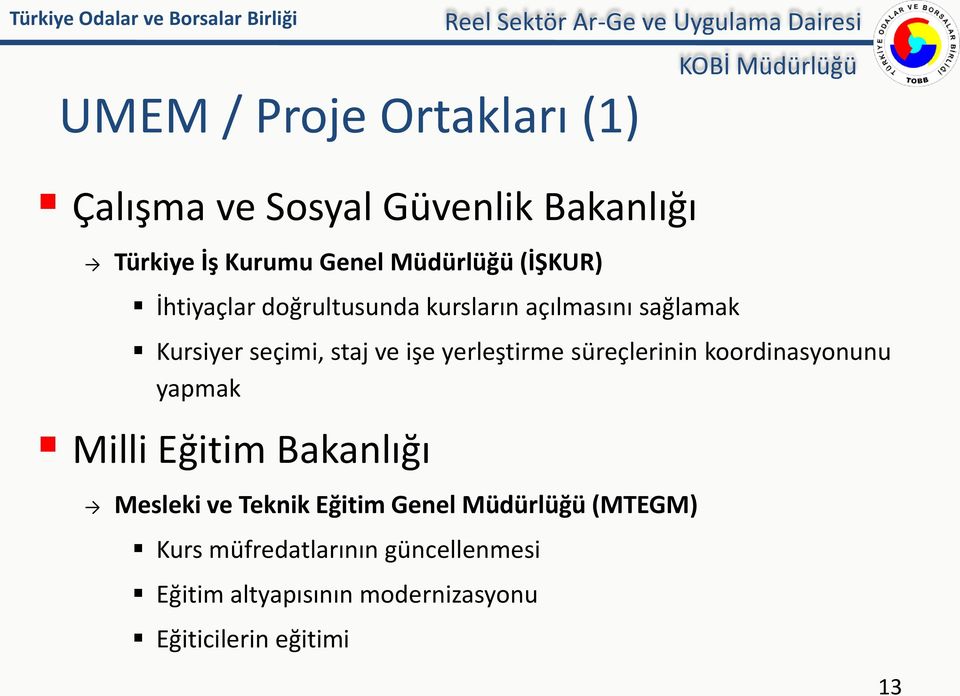 süreçlerinin koordinasyonunu yapmak Milli Eğitim Bakanlığı Mesleki ve Teknik Eğitim Genel Müdürlüğü