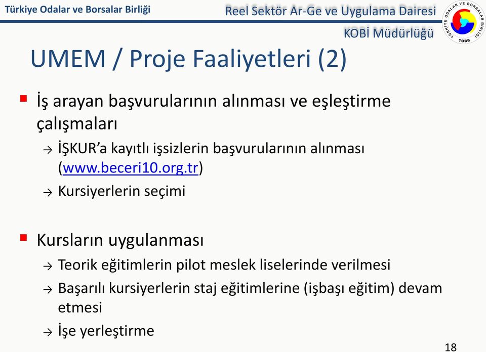 org.tr) Kursiyerlerin seçimi Kursların uygulanması Teorik eğitimlerin pilot meslek