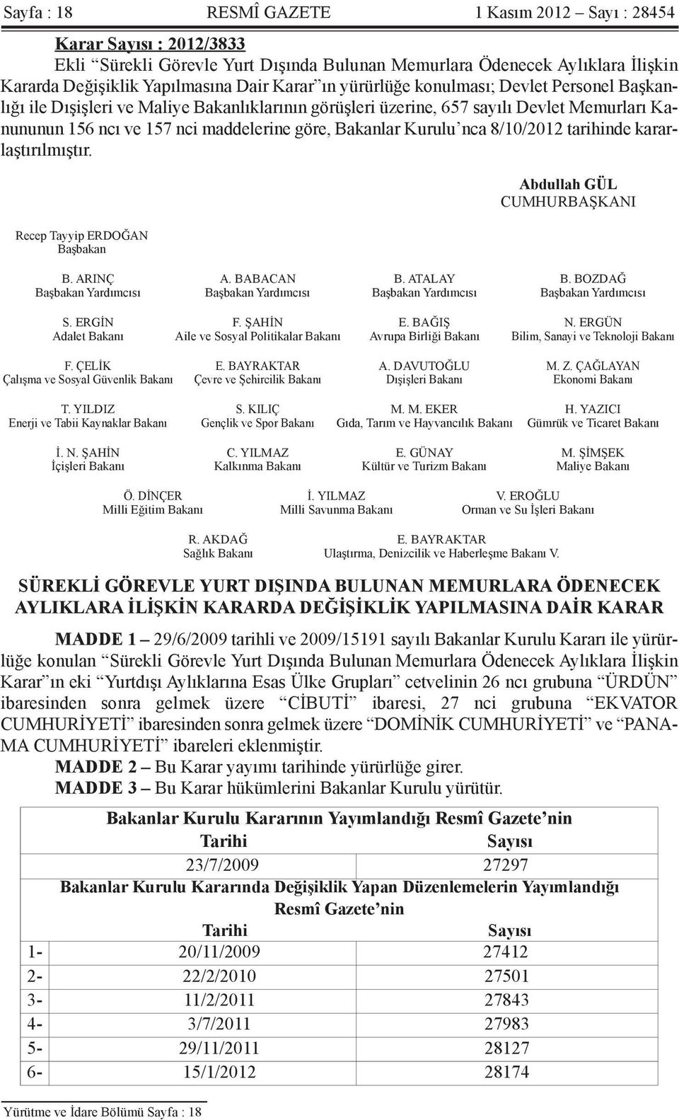 nca 8/10/2012 tarihinde kararlaştırılmıştır. Recep Tayyip ERDOĞAN Başbakan Abdullah GÜL CUMHURBAŞKANI B. ARINÇ A. BABACAN B. ATALAY B.