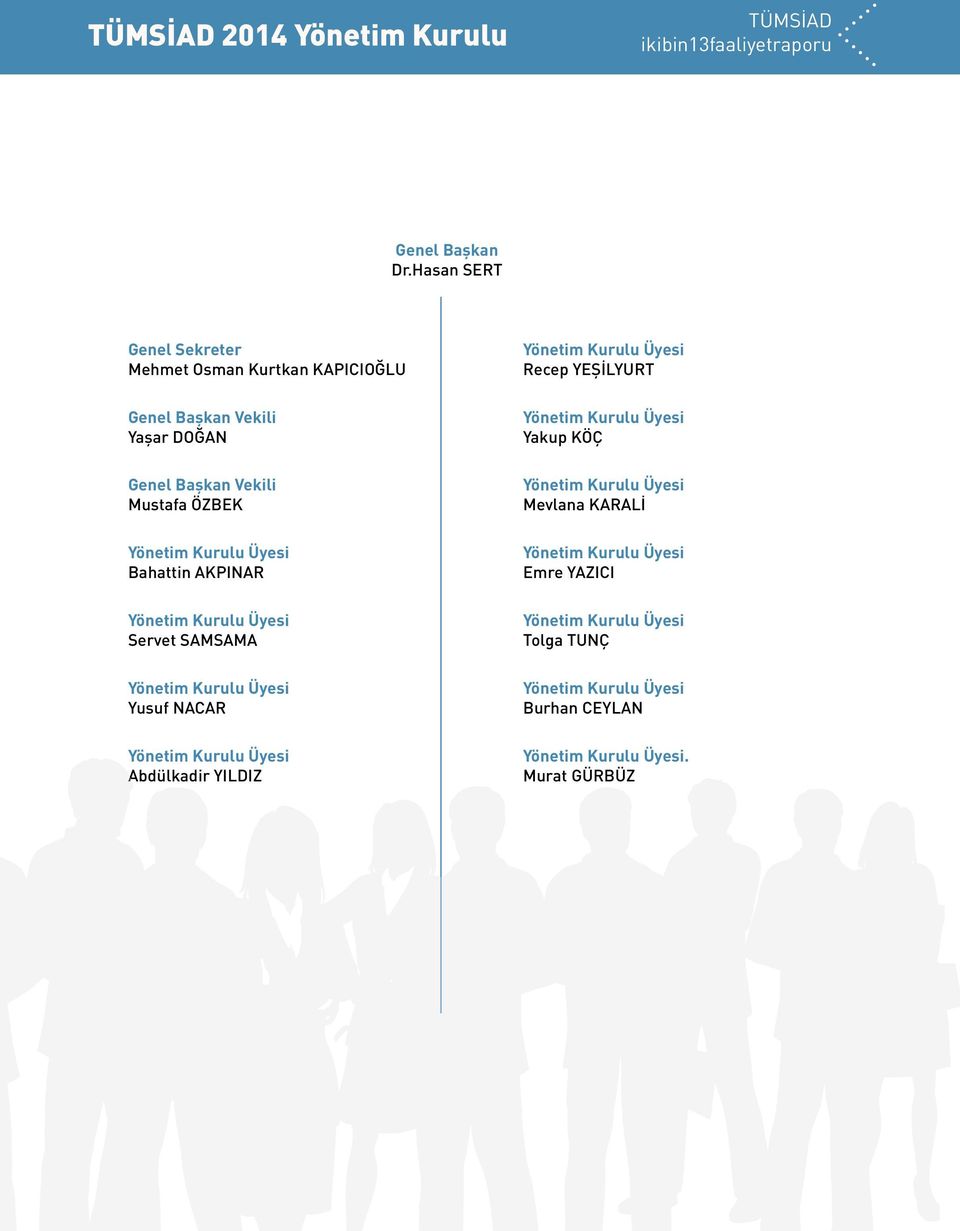 Kurulu Üyesi Bahattin AKPINAR Yönetim Kurulu Üyesi Servet SAMSAMA Yönetim Kurulu Üyesi Yusuf NACAR Yönetim Kurulu Üyesi Abdülkadir YILDIZ