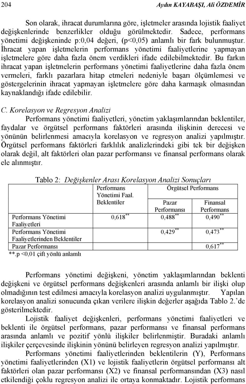 İhracat yapan işletmelerin performans yönetimi faaliyetlerine yapmayan işletmelere göre daha fazla önem verdikleri ifade edilebilmektedir.