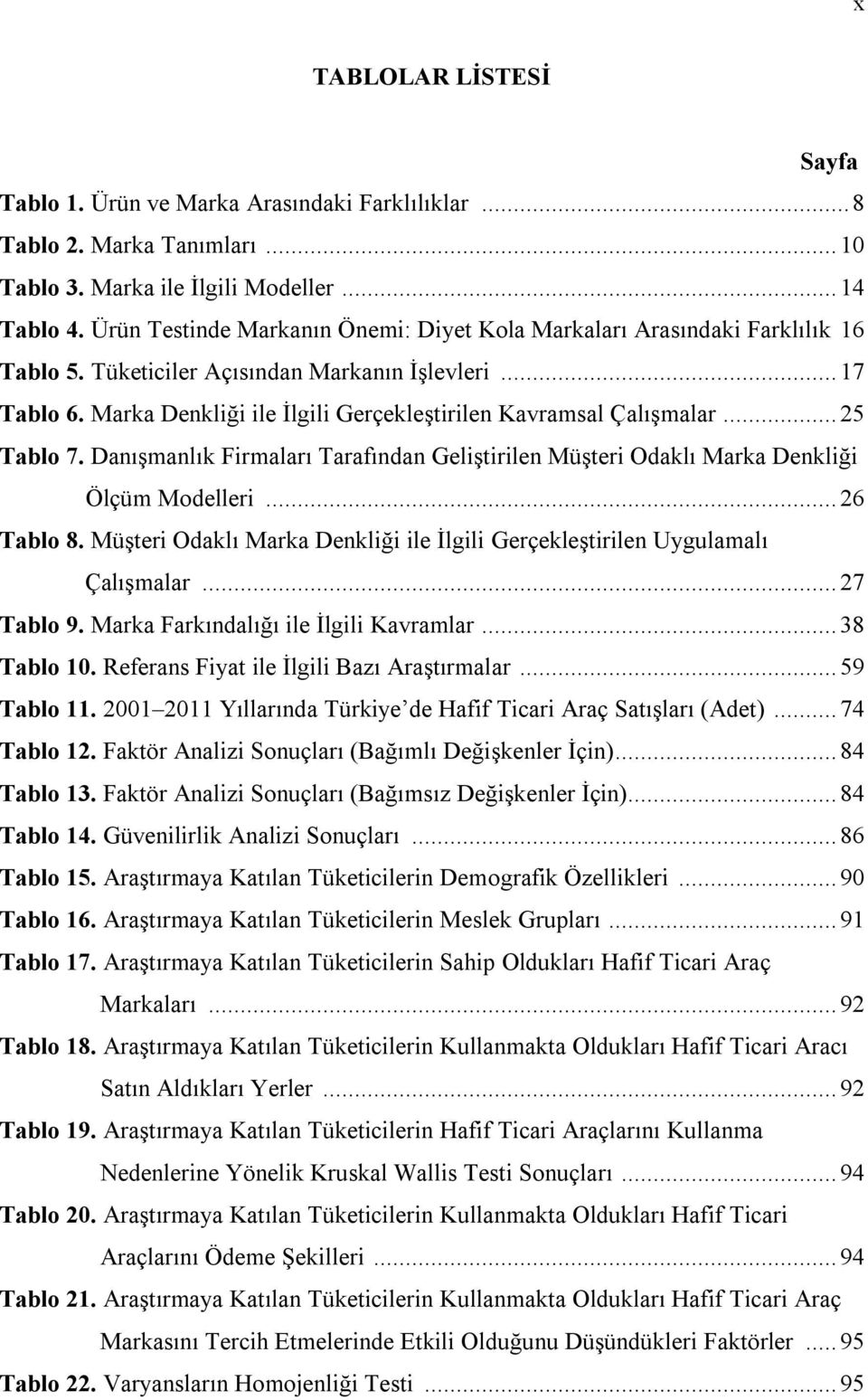 Marka Denkliği ile İlgili Gerçekleştirilen Kavramsal Çalışmalar... 25 Tablo 7. Danışmanlık Firmaları Tarafından Geliştirilen Müşteri Odaklı Marka Denkliği Ölçüm Modelleri... 26 Tablo 8.