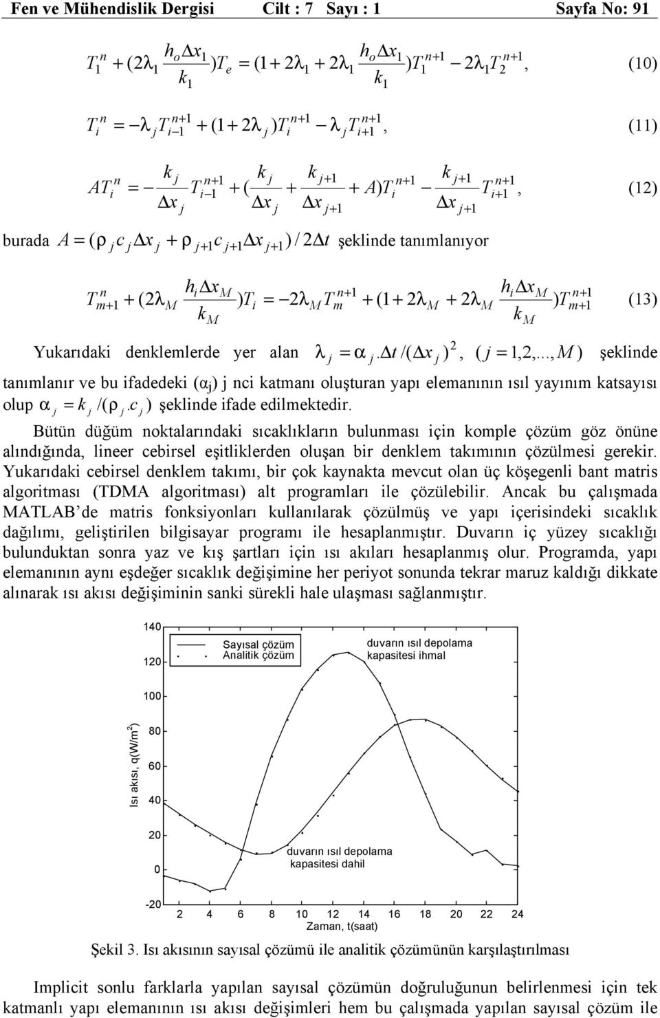 t /( x ), (,,..., M ) şeklinde tanımlanır ve bu ifadedeki (α ) nci katmanı oluşturan yapı elemanının ısıl yayınım katsayısı olup α = k /( ρ. c ) şeklinde ifade edilmektedir.