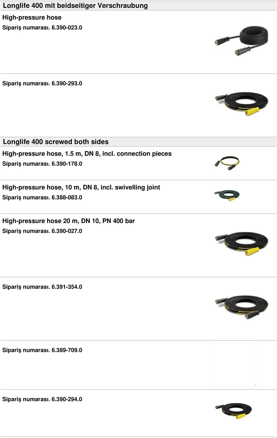 0 High-pressure hose, 10 m, DN 8, incl. swivelling joint Sipariş numarası. 6.388-083.