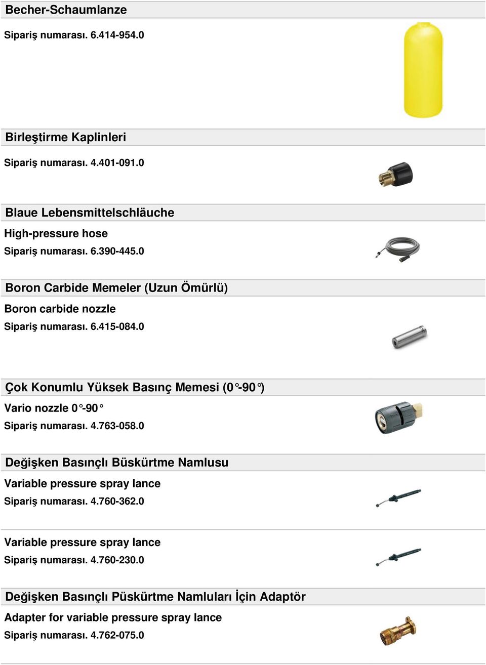 0 Çok Konumlu Yüksek Basınç Memesi (0-90 ) Vario nozzle 0-90 Sipariş numarası. 4.763-058.