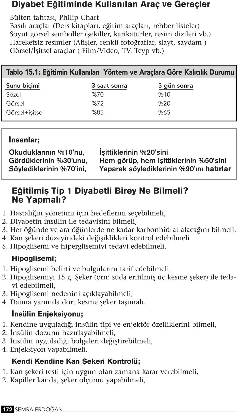 1: Eğitimi Kullaıla Yötem ve Araçlara Göre Kalıcılık Durumu Suu biçimi 3 saat sora 3 gü sora Sözel %70 %10 Görsel %72 %20 Görsel+işitsel %85 %65 salar; Okuduklar %10 u, Gördüklerii %30 uu,