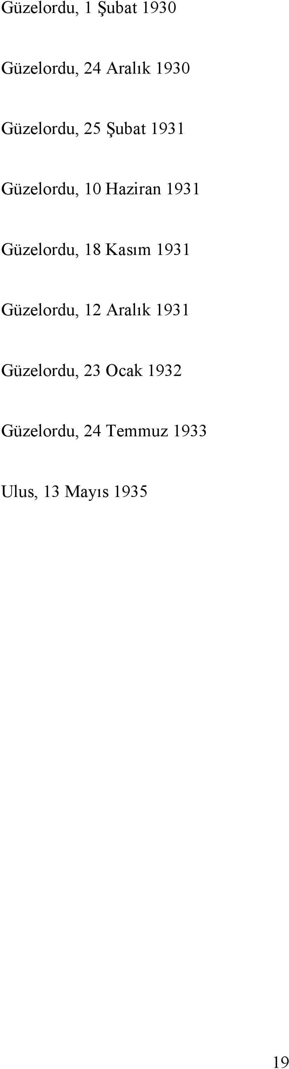 Güzelordu, 18 Kasım 1931 Güzelordu, 12 Aralık 1931