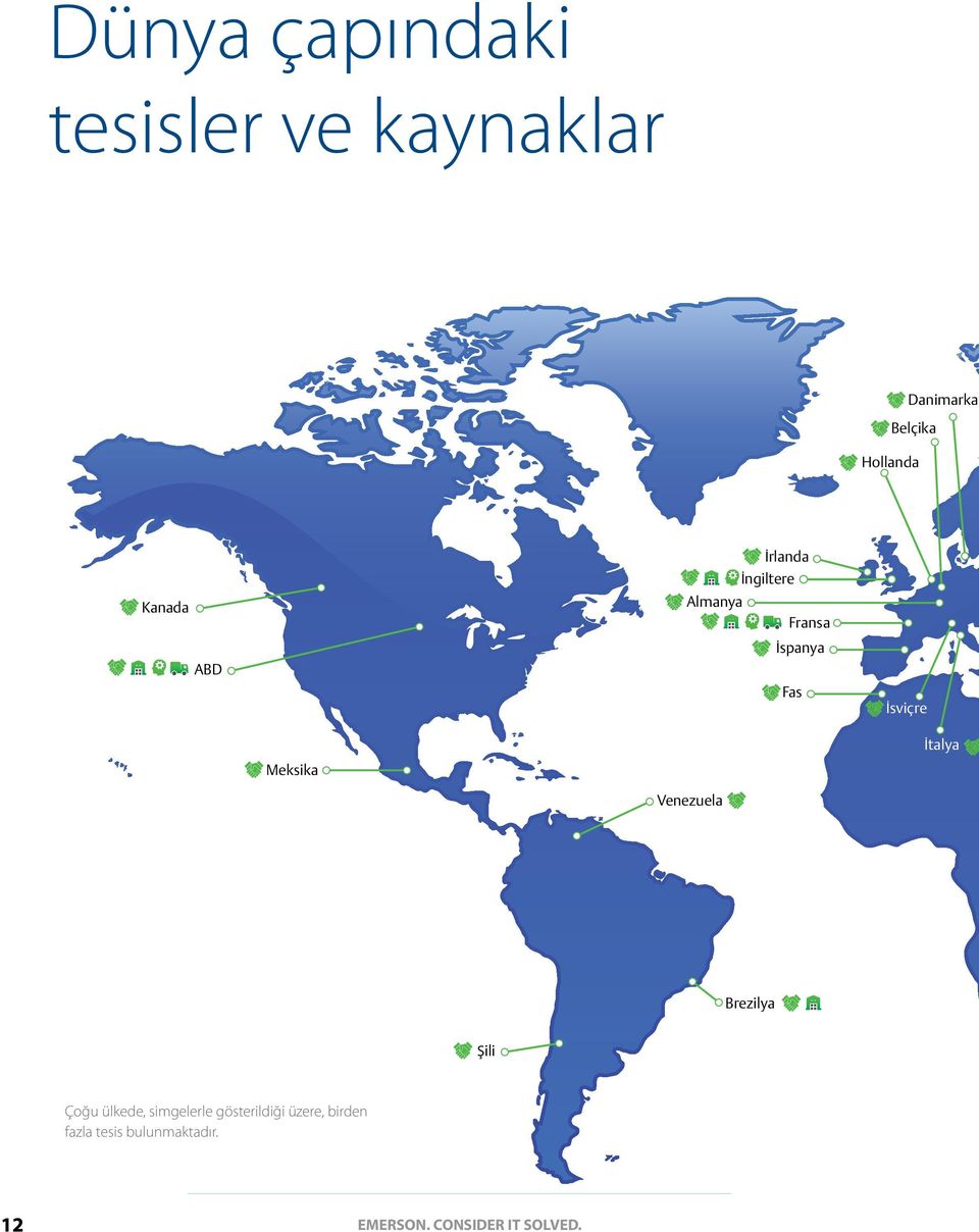 İtalya Meksika Venezuela Brezilya Şili Çoğu ülkede, simgelerle