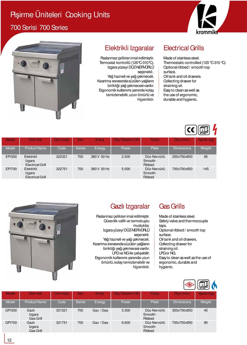 Optional ribbed / smooth top surface. Oil tank and oil drawers. Collecting drawer for straining oil.