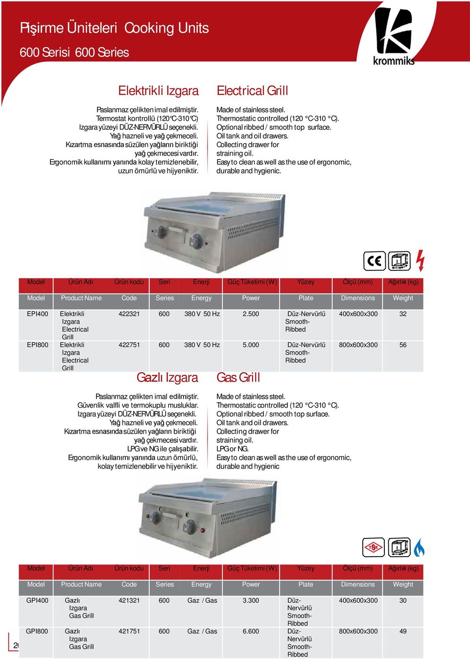 Optional ribbed / smooth top surface. Oil tank and oil drawers. Collecting drawer for straining oil.