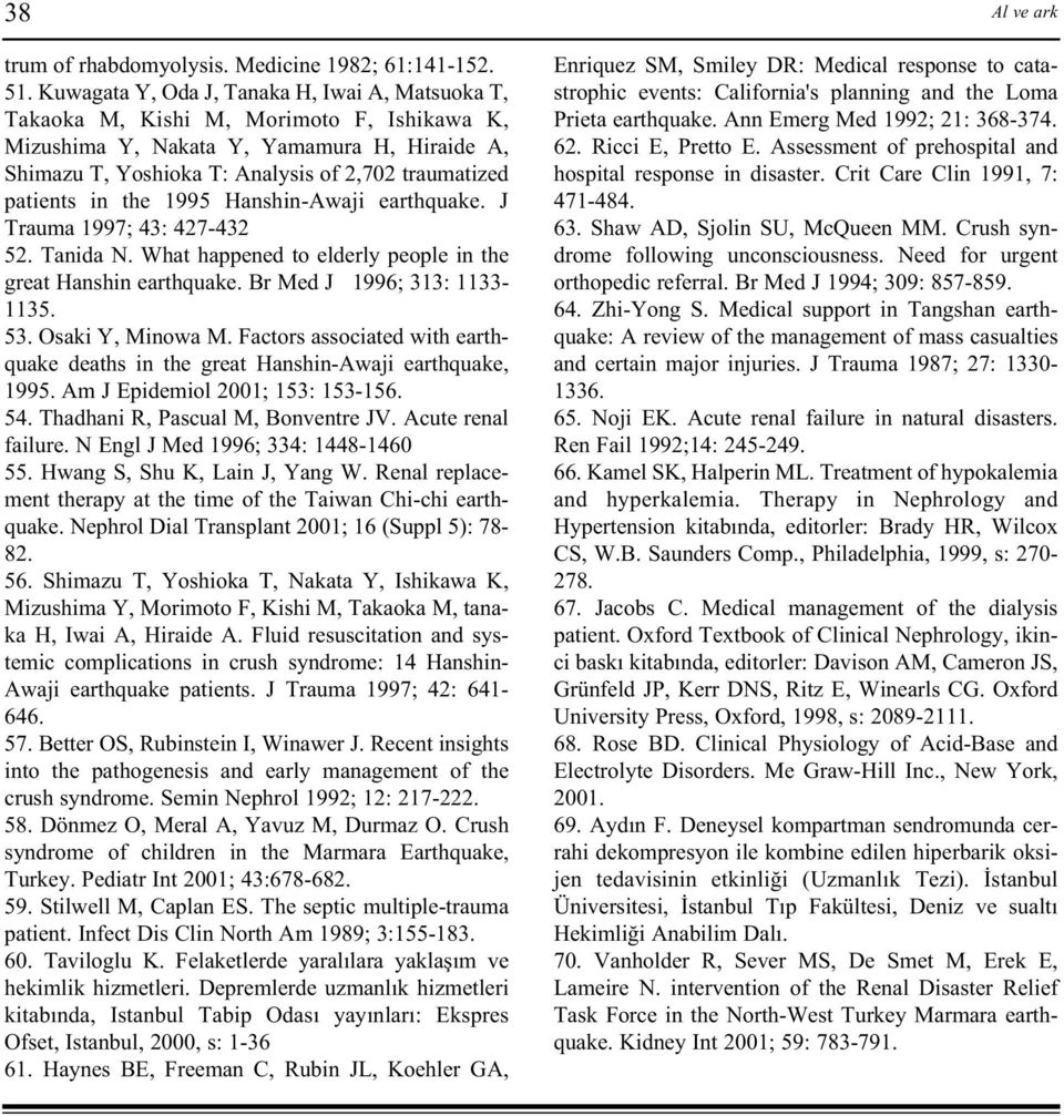 patients in the 1995 Hanshin-Awaji earthquake. J Trauma 1997; 43: 427-432 52. Tanida N. What happened to elderly people in the great Hanshin earthquake. Br Med J 1996; 313: 1133-1135. 53.