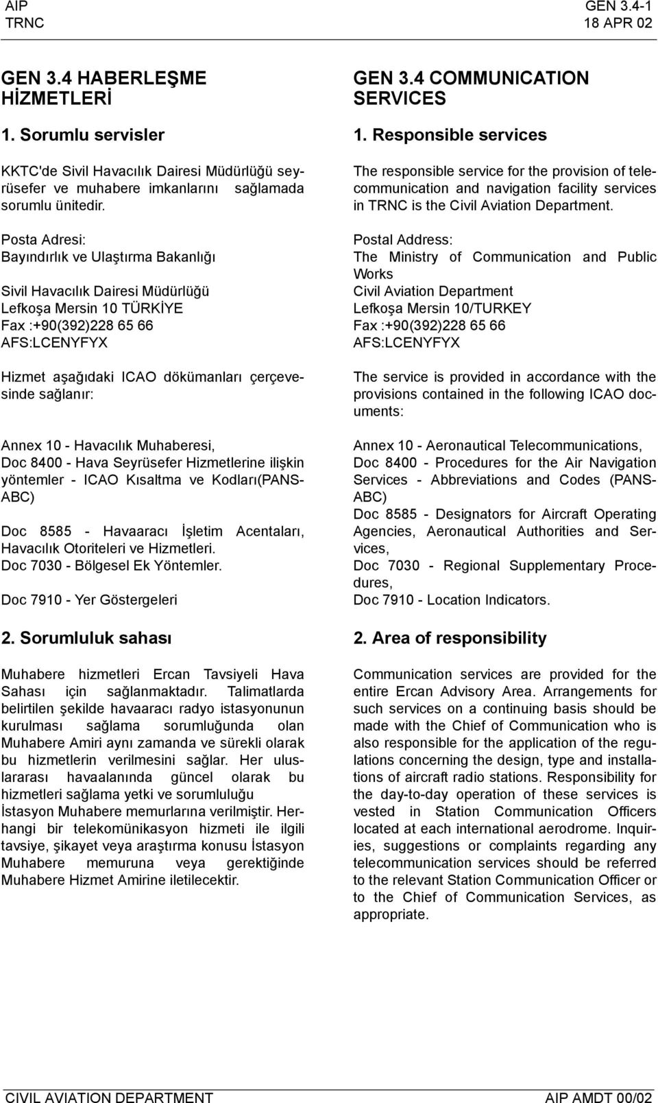 sağlanır: Annex 10 - Havacılık Muhaberesi, Doc 8400 - Hava Seyrüsefer Hizmetlerine ilişkin yöntemler - ICAO Kısaltma ve Kodları(PANS- ABC) Doc 8585 - Havaaracı İşletim Acentaları, Havacılık