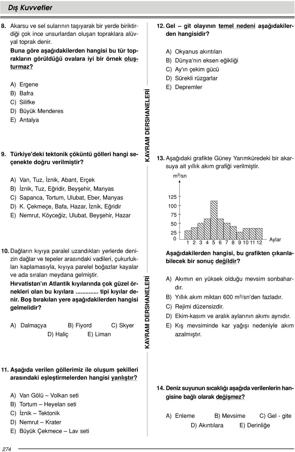 Türkiye'deki tektonik çöküntü gölleri hangi seçenekte do ru verilmifltir? A) Van, Tuz, znik, Abant, Erçek B) znik, Tuz, E ridir, Beyflehir, Manyas C) Sapanca, Tortum, Ulubat, Eber, Manyas D) K.