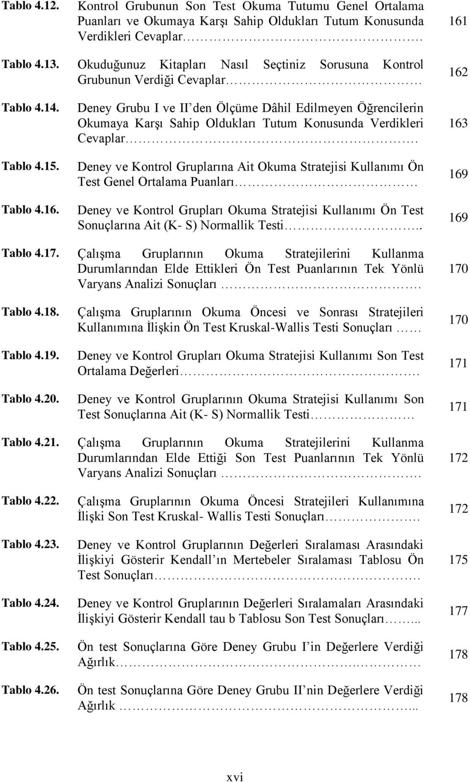 Tablo 4.14. Tablo 4.15. Tablo 4.16. Deney Grubu I ve II den Ölçüme Dâhil Edilmeyen Öğrencilerin Okumaya Karşı Sahip Oldukları Tutum Konusunda Verdikleri Cevaplar.