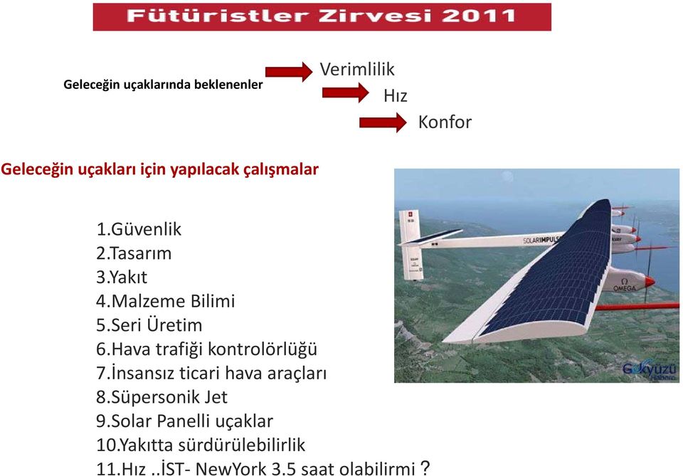 Hava trafiği kontrolörlüğü 7.İnsansız ticari hava araçları 8.Süpersonik Jet 9.