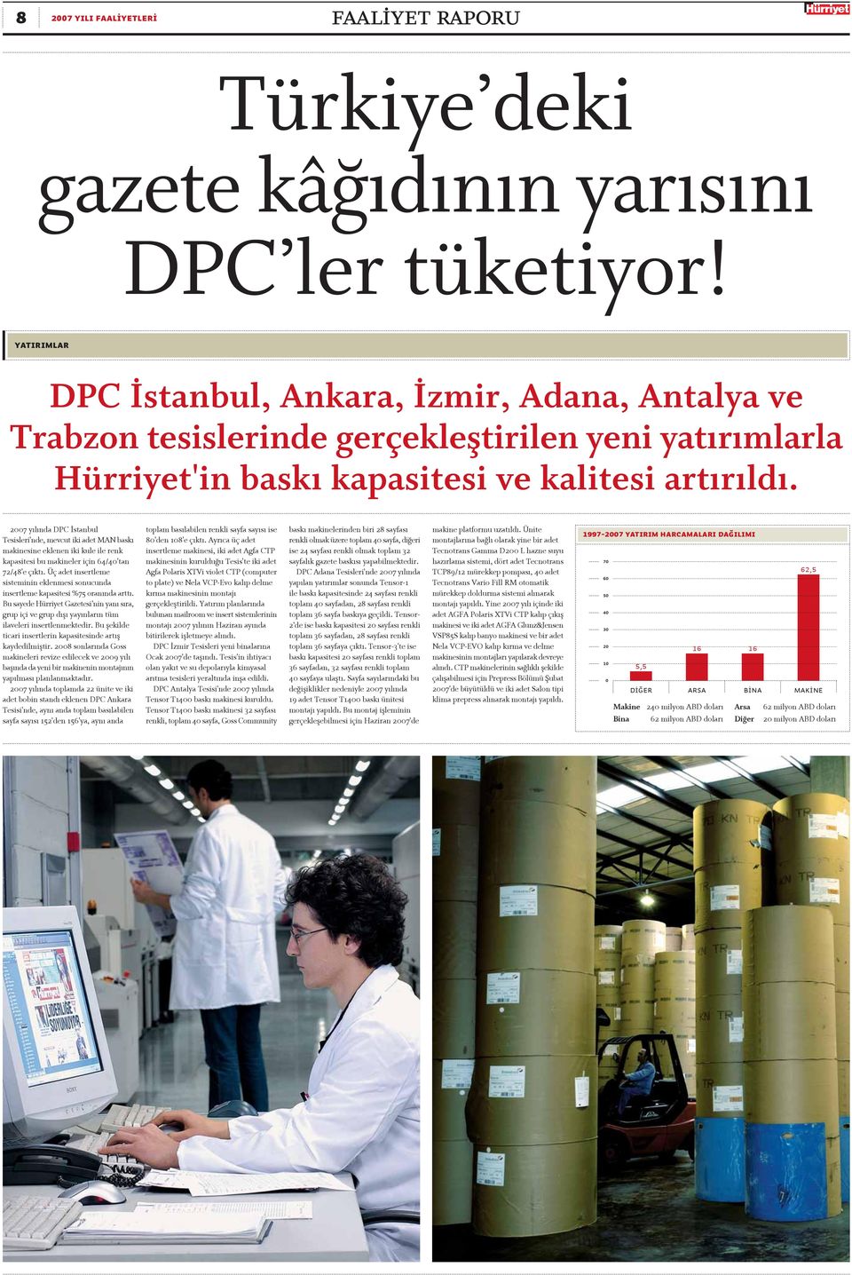 2007 yılında DPC stanbul Tesisleri'nde, mevcut iki adet MAN baskı makinesine eklenen iki kule ile renk kapasitesi bu makineler için 64/40'tan 72/48'e çıktı.