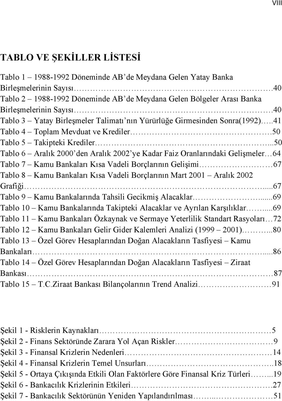 .41 Tablo 4 Toplam Mevduat ve Krediler.50 Tablo 5 Takipteki Krediler.