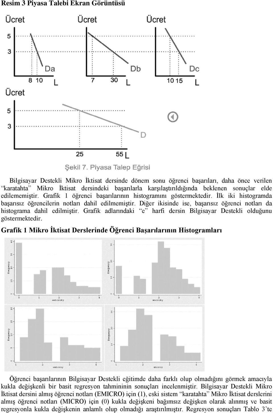 Diğer ikisinde ise, başarısız öğrenci notları da histograma dahil edilmiştir. Grafik adlarındaki e harfi dersin Bilgisayar Destekli olduğunu göstermektedir.