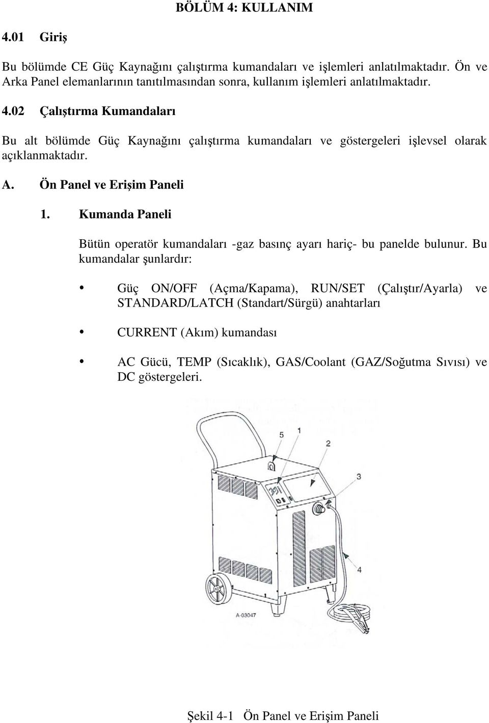 02 Çalı tırma Kumandaları Bu alt bölümde Güç Kayna ını çalı tırma kumandaları ve göstergeleri i levsel olarak açıklanmaktadır. A. Ön Panel ve Eri im Paneli 1.