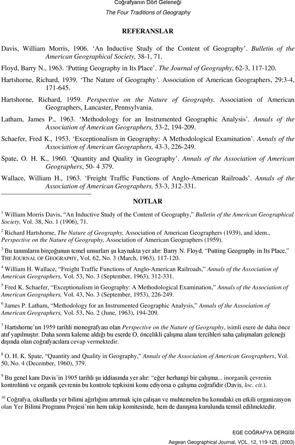 Hartshorne, Richard, 1959. Perspective on the Nature of Geography. Association of American Geographers, Lancaster, Pennsylvania. Latham, James P., 1963.