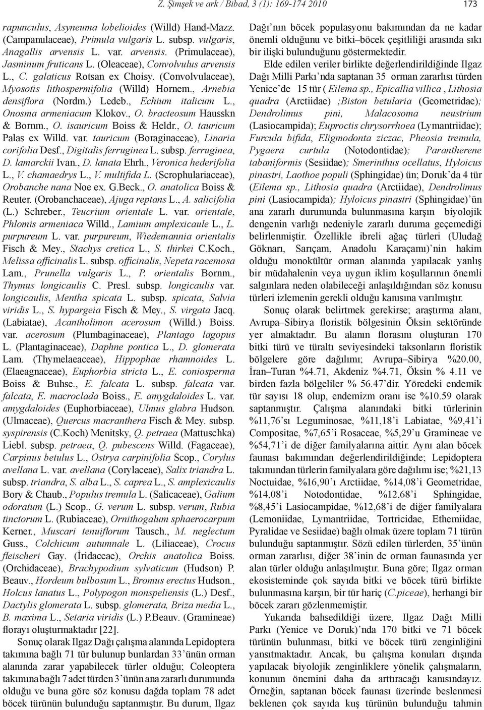 , Arnebia densiflora (Nordm.) Ledeb., Echium italicum L., Onosma armeniacum Klokov., O. bracteosum Hausskn & Bornm., O. isauricum Boiss & Heldr., O. tauricum Palas ex Willd. var.