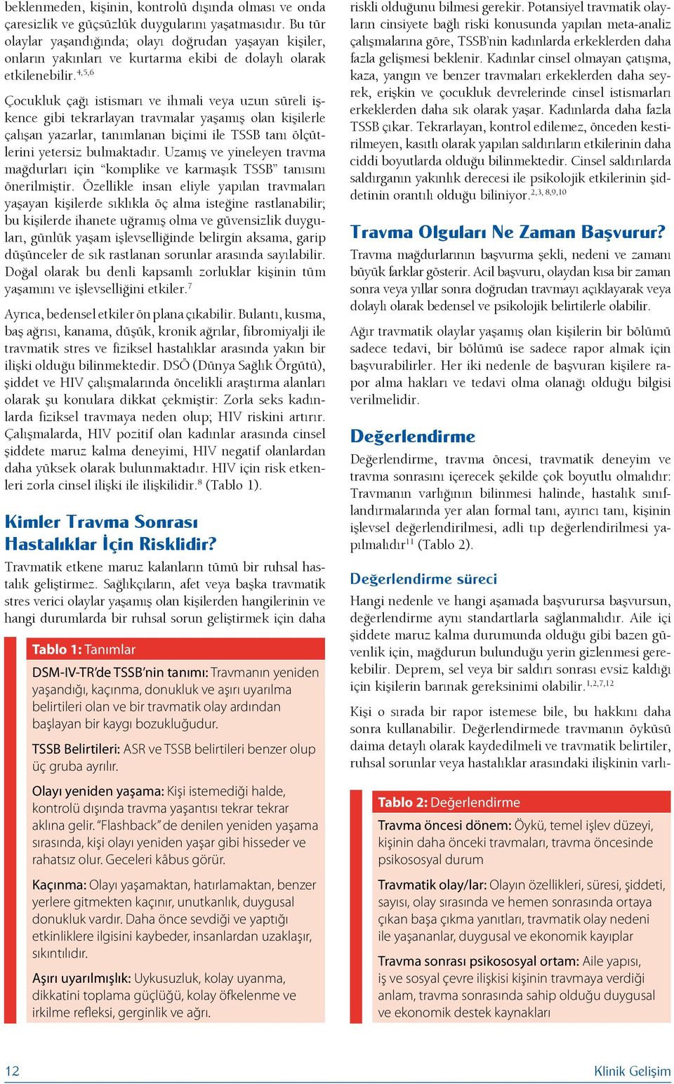 4,5,6 Çocukluk çağı istismarı ve ihmali veya uzun süreli işkence gibi tekrarlayan travmalar yaşamış olan kişilerle çalışan yazarlar, tanımlanan biçimi ile TSSB tanı ölçütlerini yetersiz bulmaktadır.