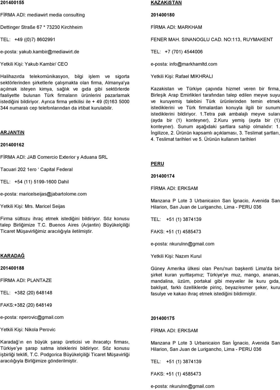 sektörlerde faaliyette bulunan Türk firmaların ürünlerini pazarlamak istediğini bildiriyor. Ayrıca firma yetkilisi ile + 49 (0)163 5000 344 numaralı cep telefonlarından da irtibat kurulabilir.