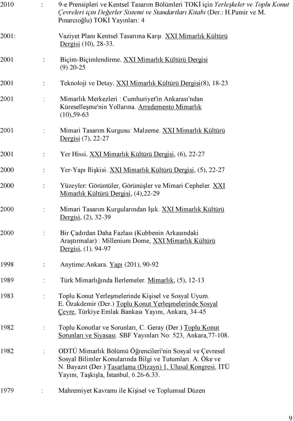 XXI Mimarlık Kültürü Dergisi (9) 20-25 2001 : Teknoloji ve Detay. XXI Mimarlık Kültürü Dergisi(8), 18-23 2001 : Mimarlık Merkezleri : Cumhuriyet'in Ankarası'ndan Küreselleşme'nin Yollarına.