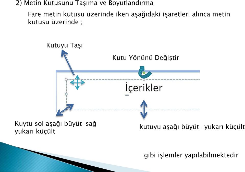 Kutuyu Taşı Kutu Yönünü Değiştir Kuytu sol aşağı büyüt-sağ yukarı