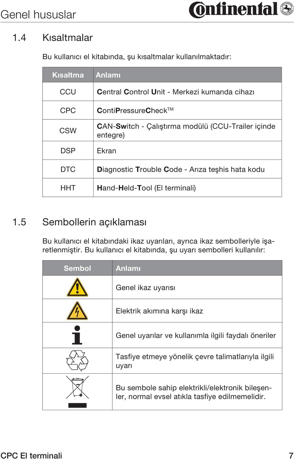 Çalıştırma modülü (CCU-Trailer içinde entegre) Ekran Diagnostic Trouble Code - Arıza teşhis hata kodu Hand-Held-Tool (El terminali) 1.