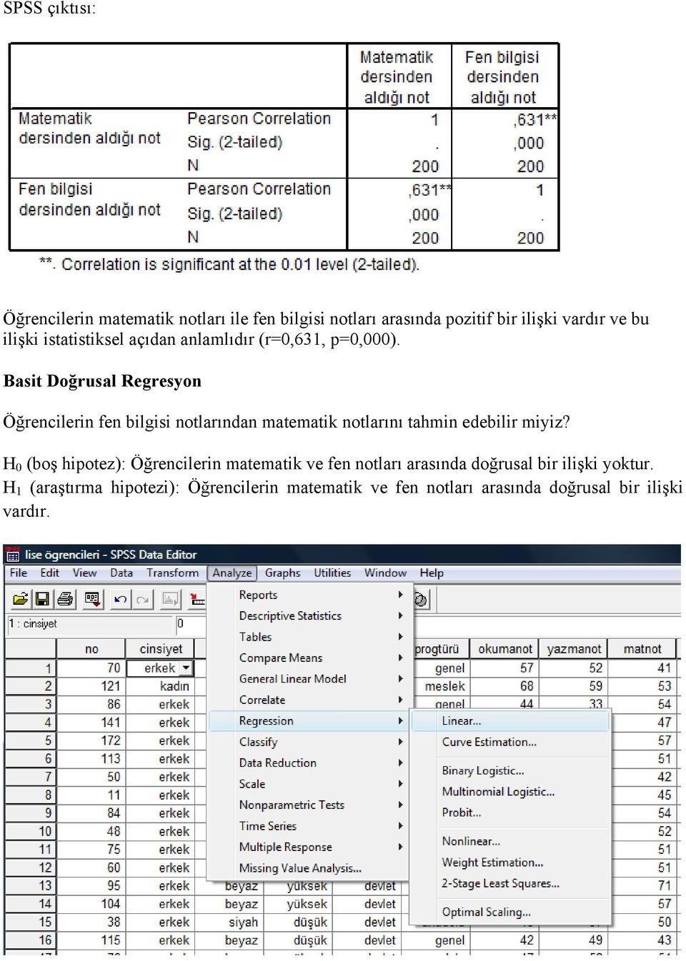 Basit Doğrusal Regresyon Öğrencilerin fen bilgisi notlarından matematik notlarını tahmin edebilir miyiz?