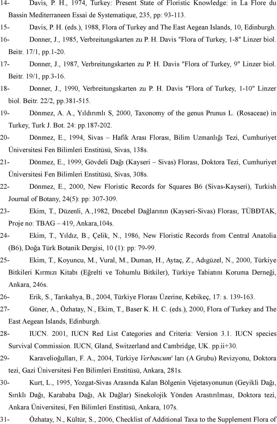 , 1987, Verbreitungskarten zu P. H. Davis "Flora of Turkey, 9" Linzer biol. Beitr. 19/1, pp.3-16. 18- Donner, J., 199, Verbreitungskarten zu P. H. Davis "Flora of Turkey, 1-1" Linzer biol. Beitr. 22/2, pp.