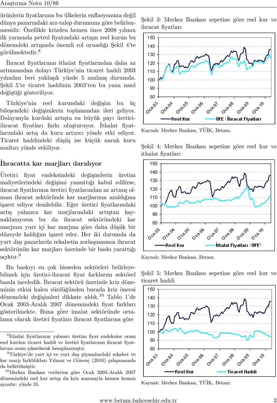 8 İhracat fiyatlarının ithalat fiyatlarından daha az artmasından dolayı Türkiye nin ticaret haddi 2003 yılından beri yaklaşık yüzde 5 azalmış durumda.