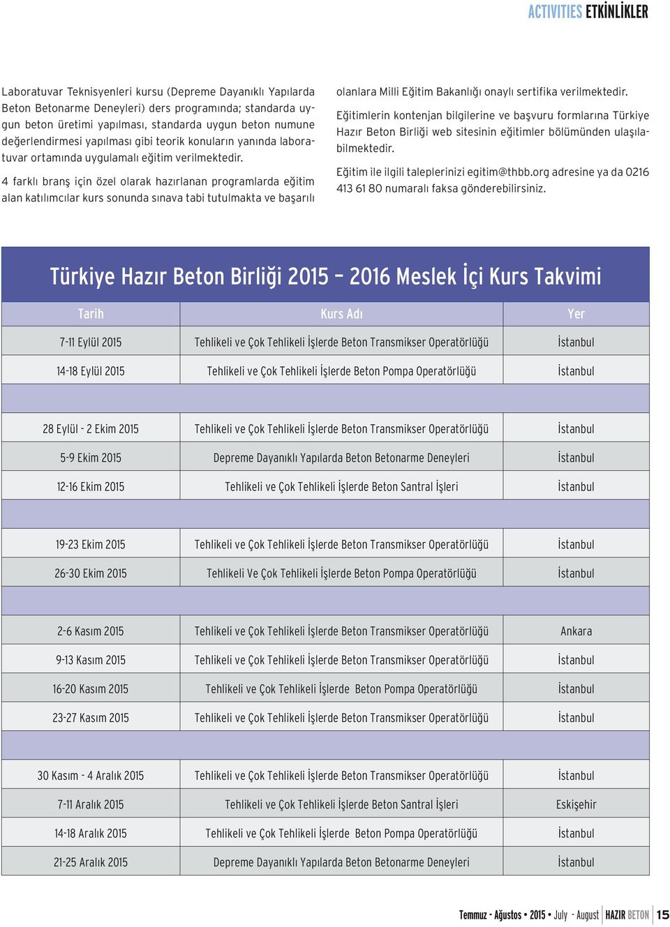 4 farklı branş için özel olarak hazırlanan programlarda eğitim alan katılımcılar kurs sonunda sınava tabi tutulmakta ve başarılı olanlara Milli Eğitim Bakanlığı onaylı sertifika verilmektedir.