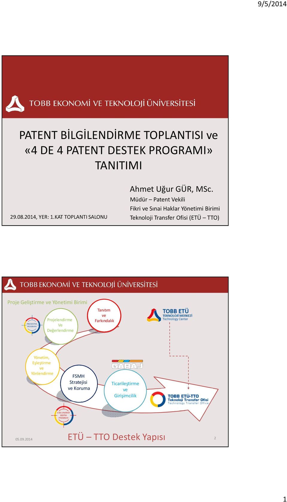 Müdür Patent Vekili Fikri ve Sınai Haklar Yönetimi Birimi Teknoloji Transfer Ofisi (ETÜ TTO) Proje Geliştirme