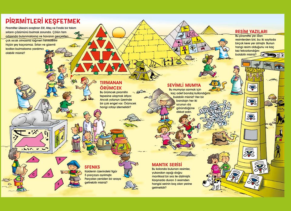 RESİM YAZILARI Bu piramitte yer alan resimlerden biri, bu iki sayfada birçok kere yer almıştır. Bunun hangi resim olduğunu ve kaç kez tekrarlandığını bulabilir misiniz?