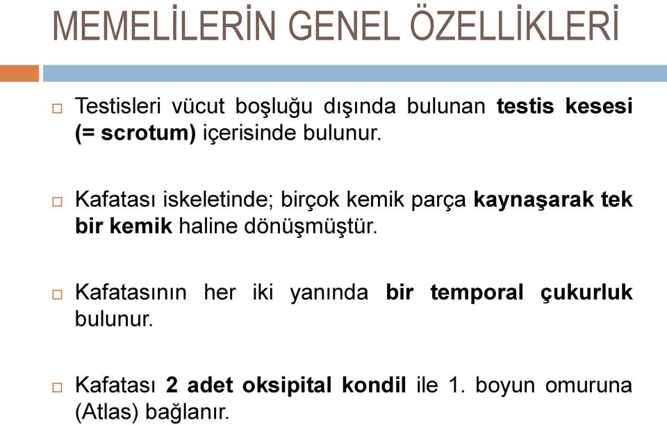 Kafatası iskeletinde; birçok kemik parça kaynaşarak tek bir kemik haline