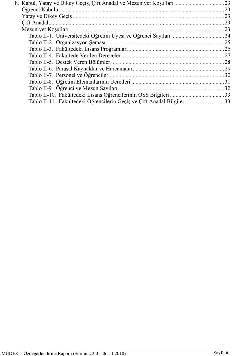 Destek Veren Bölümler... 28 Tablo II-6. Parasal Kaynaklar ve Harcamalar... 29 Tablo II-7. Personel ve Öğrenciler... 30 Tablo II-8. Öğretim Elemanlarının Ücretleri... 31 Tablo II-9.