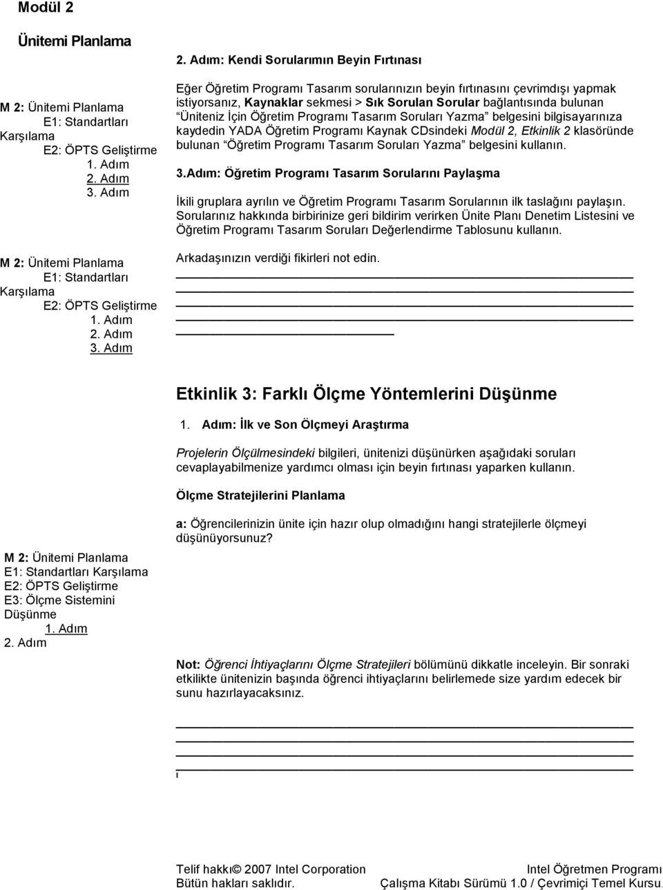 Üniteniz İçin Öğretim Programı Tasarım Soruları Yazma belgesini bilgisayarınıza kaydedin YADA Öğretim Programı Kaynak CDsindeki Modül 2, Etkinlik 2 klasöründe bulunan Öğretim Programı Tasarım