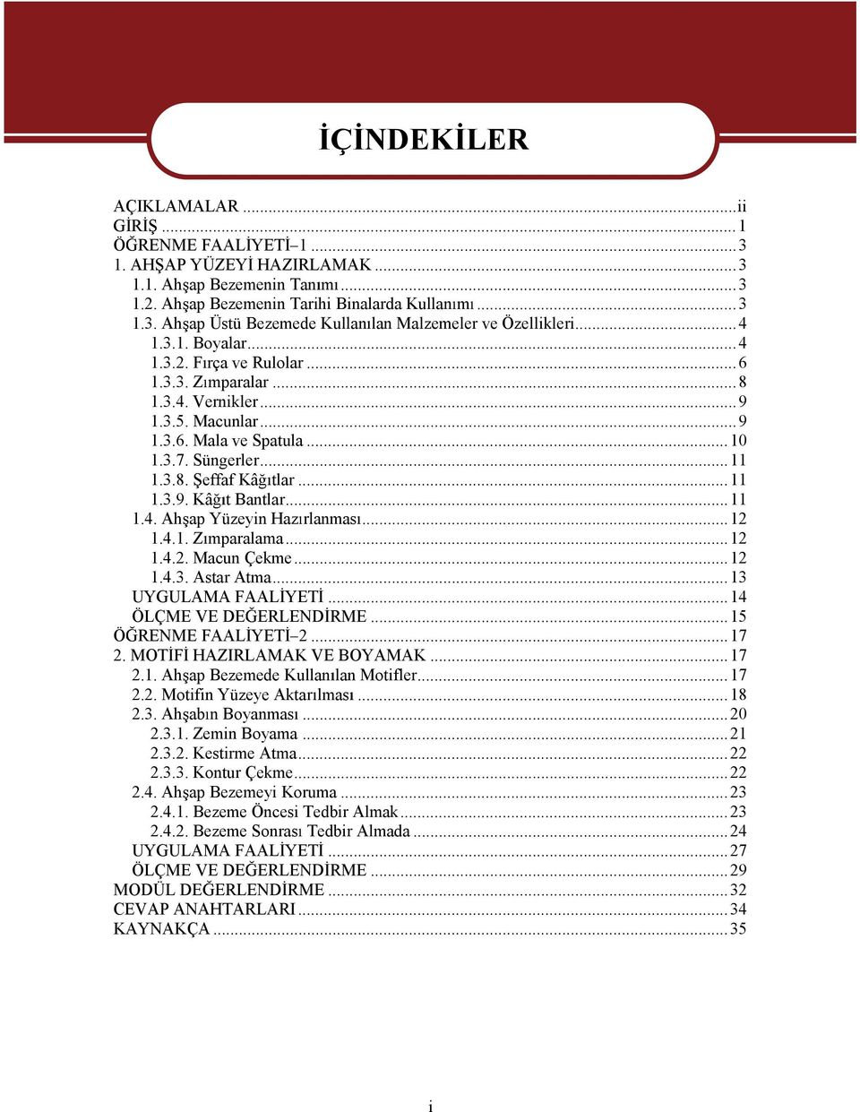 ..11 1.4. Ah ap YüzeyinHaz rlanmas...12 1.4.1.Zmparalama...12 1.4.2.Macun Çekme...12 1.4.3.Astar Atma...13 UYGULAMAFAAL YET...14 ÖLÇME VE DE ERLEND RME...15 Ö RENME FAAL YET 2...17 2.