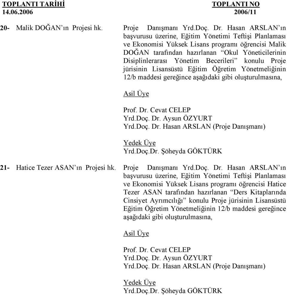 (Proje Danışmanı) 21- Hatice Tezer ASAN ın Projesi Proje Danışmanı ın ve Ekonomisi Yüksek Lisans programı öğrencisi Hatice Tezer ASAN tarafından hazırlanan