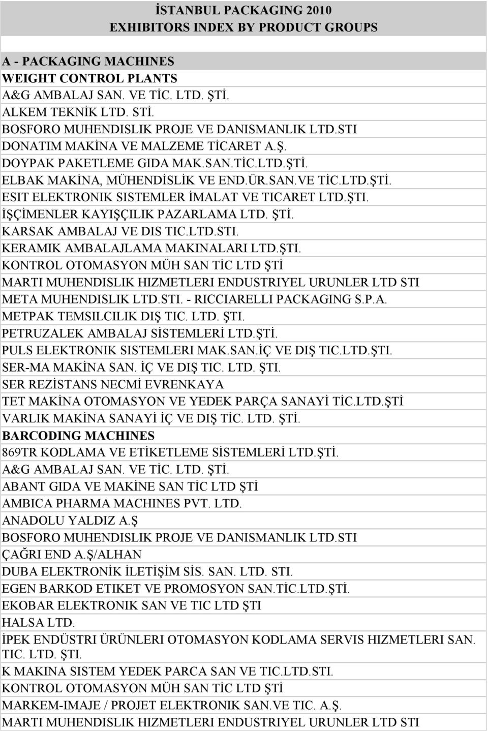 KARSAK AMBALAJ VE DIS TIC.LTD.STI. KERAMIK AMBALAJLAMA MAKINALARI LTD.ŞTI. KONTROL OTOMASYON MÜH SAN TİC LTD ŞTİ MARTI MUHENDISLIK HIZMETLERI ENDUSTRIYEL URUNLER LTD STI META MUHENDISLIK LTD.STI. - RICCIARELLI PACKAGING S.